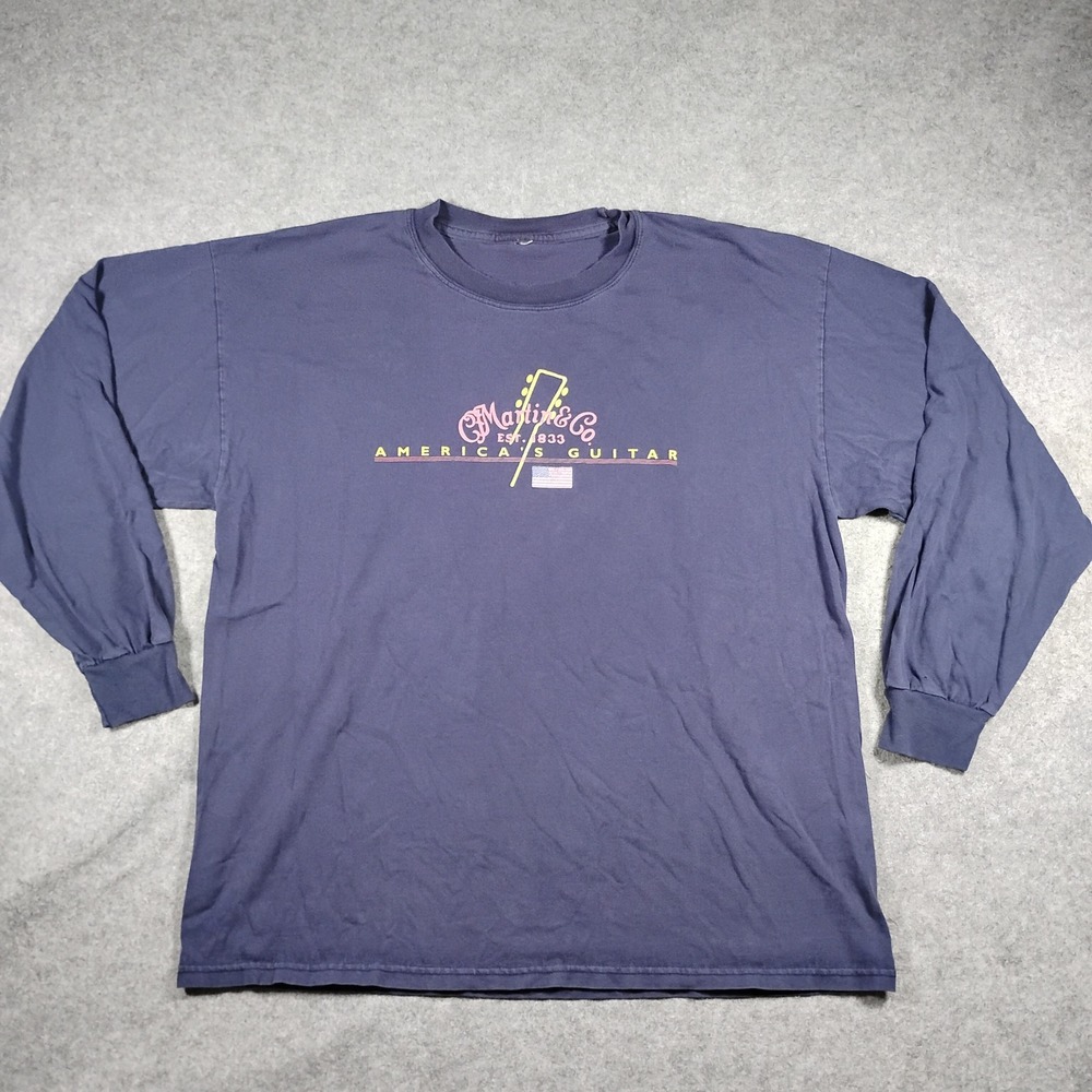 Martin Guitar Long Sleeve Shirt Men XL Blue America's Guitar Graphic Tee Vintage